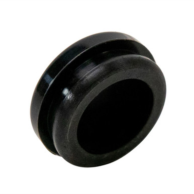 black silicone cap for glass pre roll tubes showing the hollow underside and grooved rim