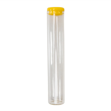 upright glass pre roll tubes with a yellow silicone cap on top