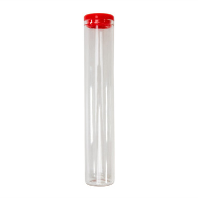 upright glass pre roll tubes with a red silicone cap on top