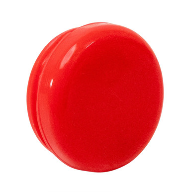 smooth red silicone cap with glossy domed top used to seal glass pre roll tubes
