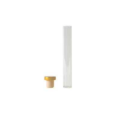 open ended glass pre roll tubes standing beside a gold champagne cork