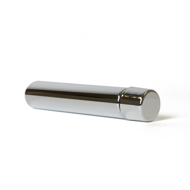 child resistant pre roll tubes in bright chrome with a rounded cap end turned toward the front