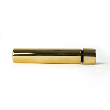 child resistant pre roll tubes lying flat in mirror finish gold with a capped end on the right