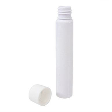 115 millimeter white pet plastic pre roll tube with smooth white child resistant cap separated