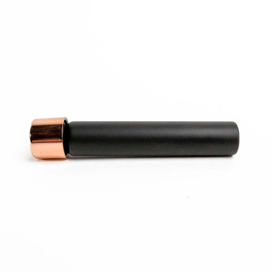 115 millimeter matte black glass pre roll tubes with metallic rose gold child resistant cap horizontal