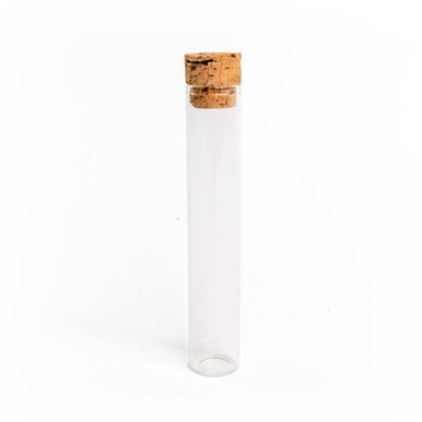 120 millimeter extra wide glass tube with t-cork empty and closed