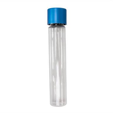 115 millimeter clear pet tube with 22 millimeter blue alumite child resistant cap front