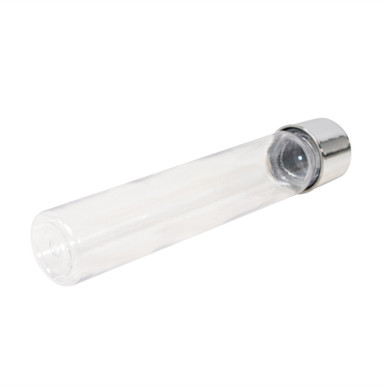 115 millimeter clear pet tube with 22 millimeter metallic silver child resistant cap bottom