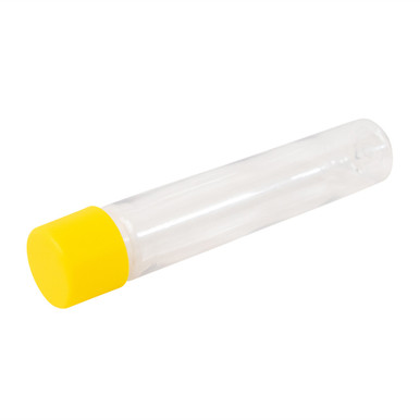 115 millimeter clear pet plastic tube with 22 millimeter matte yellow smooth child resistant cap front side
