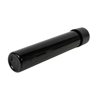 one hundred fifteen millimeter black pet plastic pre roll tube with smooth black child resistant cap bottom