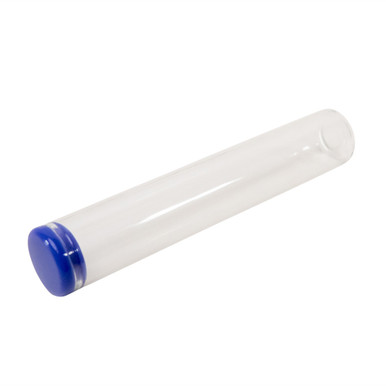 125 millimeter clear glass single width cork tube with blue silicone cap side