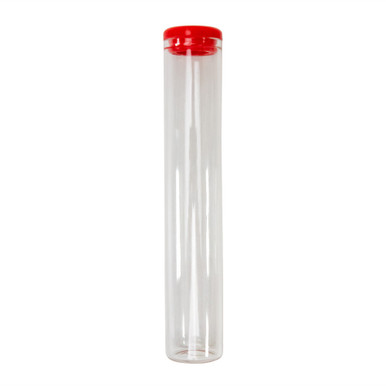 120 millimeter clear glass single width cork tube with red silicone cap front