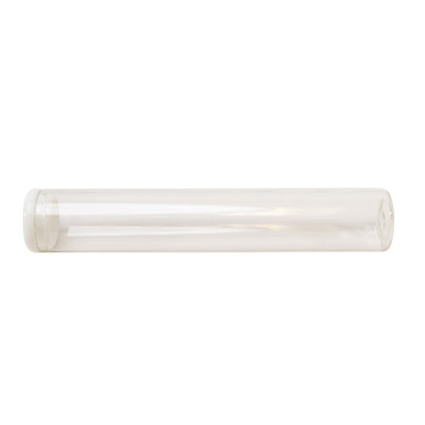 120 millimeter clear glass single width cork tube with white silicone cap horizontal
