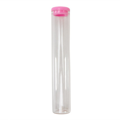 125 millimeter clear glass wide cork tube with pink silicone cap front