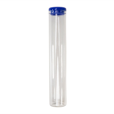 120 millimeter clear glass wide cork tube with blue silicone cap front