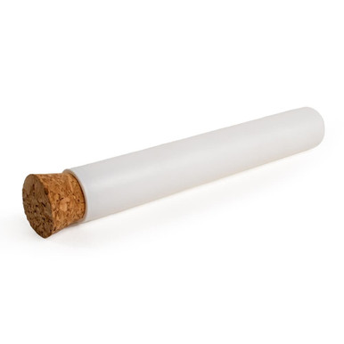125 millimeter matte white glass tube with standard cork left close