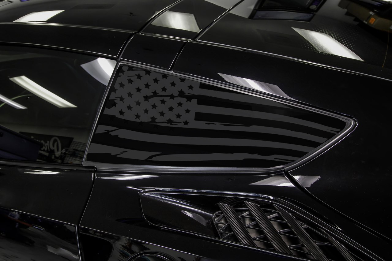 Distressed Flag Quarter Window Decal Set (2014–2019 Corvette C7