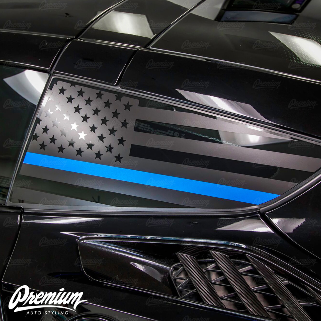 Thin Blue Line USA Flag - Quarter Window Decal Set (2014–2019 Corvette C7)