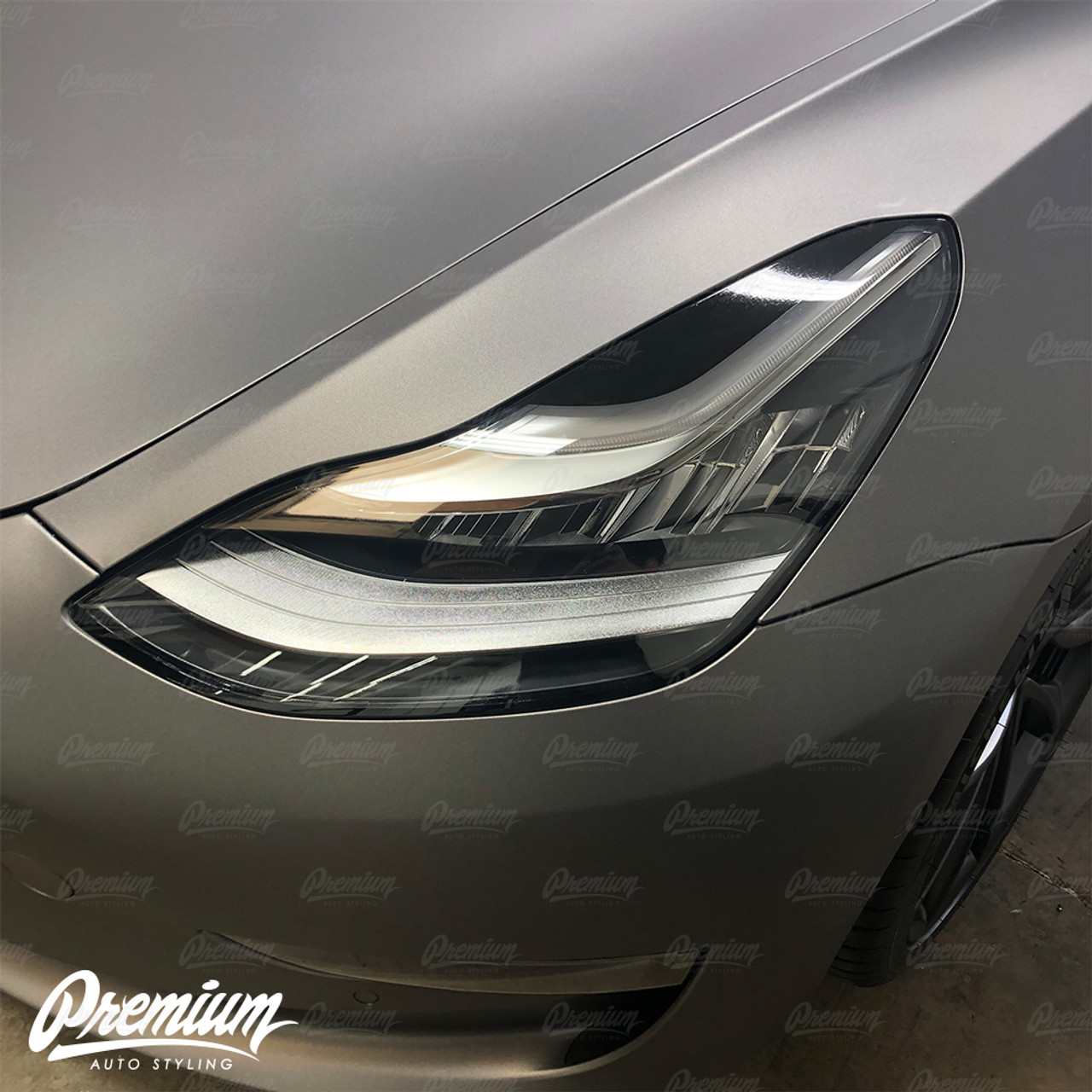 Gloss Black Headlight Eyelid Vinyl Overlay v.2 for the Tesla Model 3