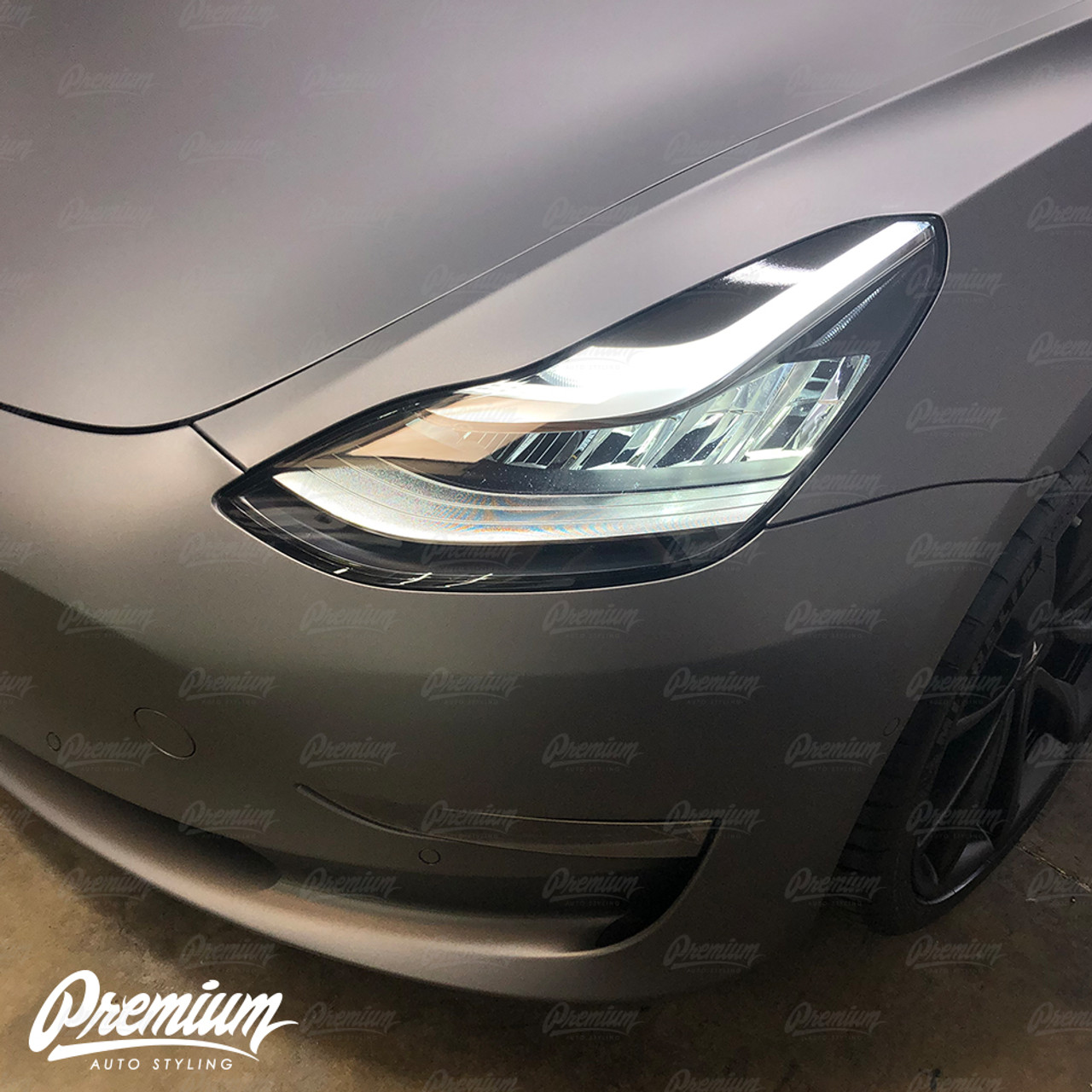 Gloss Black Headlight Eyelid Vinyl Overlay v.2 for the Tesla Model 3