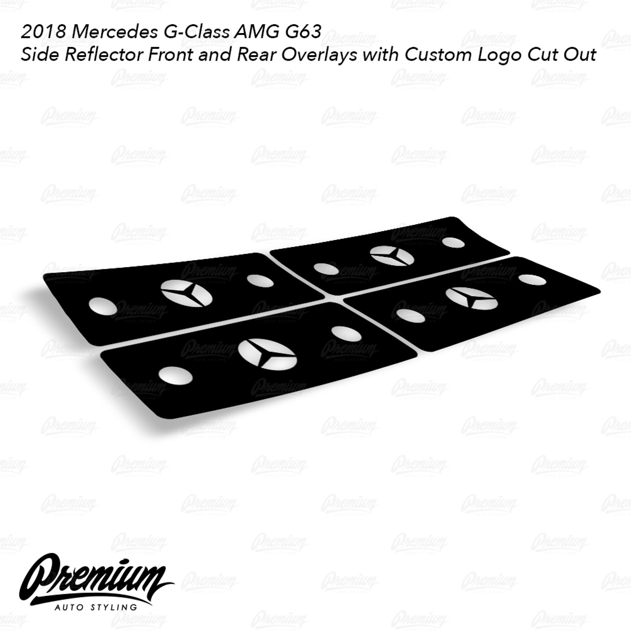 Front & Rear Side Reflector Overlays w/ Custom Logo - Gloss Black | 2018 Mercedes  G-Wagon - Premium Auto Styling