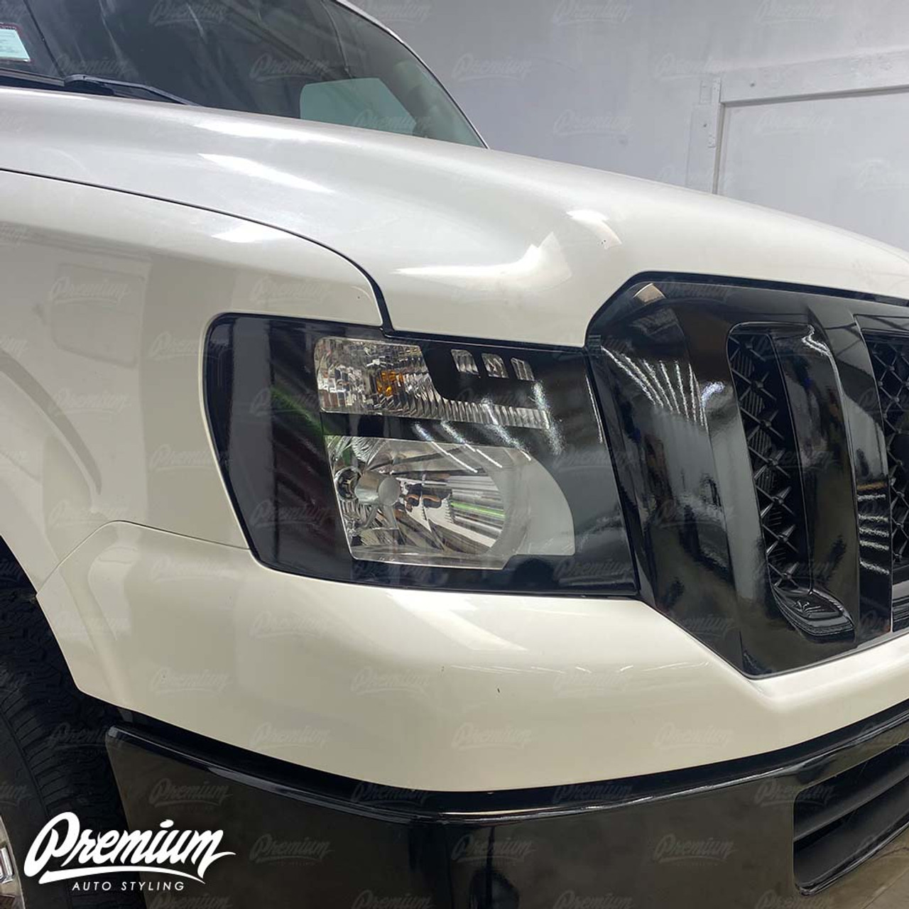 Headlight Amber Delete And Custom Cut Out Vinyl Overlay Dark Smoke Tint Gloss Black 2012 2020 Nissan Nv1500 3500 Premium Auto Styling