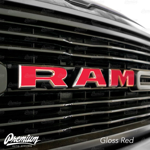 Gloss Red - Front Grille RAM Emblem Vinyl Overlay ( Face Only ) | 2019-2023 Dodge Ram 1500