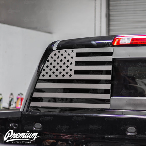 Pre-Cut American Flag Rear Window Decal - Satin Black / Satin Grey | 2014-2019 GMC Sierra | 2014-2019 Chevy 1500
