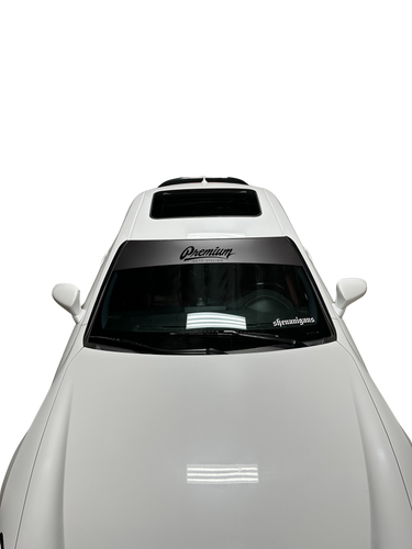 Premium Auto Styling logo Windshield Banner (Satin Dark Gray Base / Gloss Black Logo) Premium Auto Styling logo Windshield Banner (Satin Dark Gray Base / Gloss Black Logo)