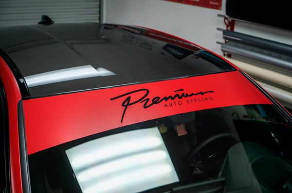 Fast Script Windshield Banner Satin Red Gloss Black
