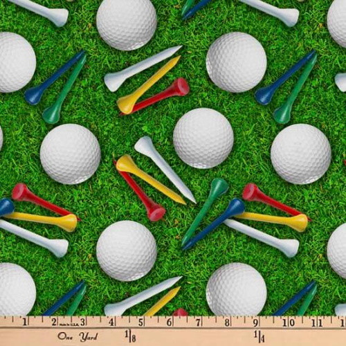 Golf Balls and Tees on Grass Fabric DAVDX30971CMulti David Textiles