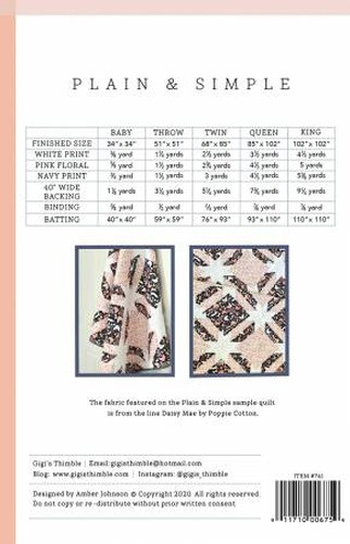Plein Pattern Plain and Simple Quilt Pattern - Makes Multiple Sizes - GGT0741 - Gigi ...