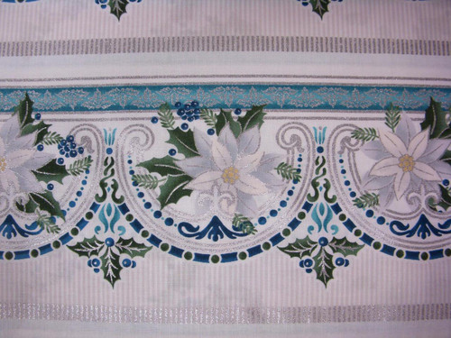 BLUE FLORAL BORDER STRIPE FABRIC