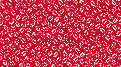 WHITE TWIGS WITH LEAVES ON RED FABRIC