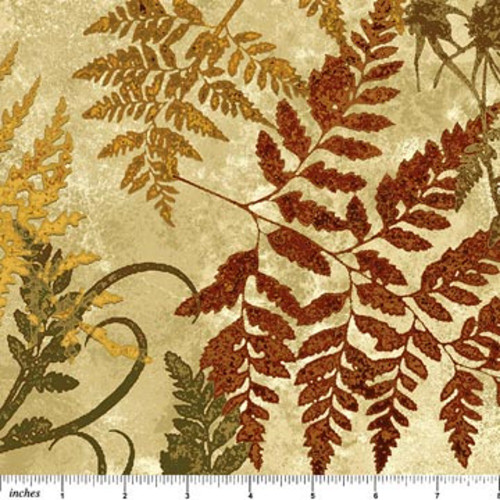 Stonehenge Assorted Brown Fern Leaves on Tan Marble Fabric - 39000-37