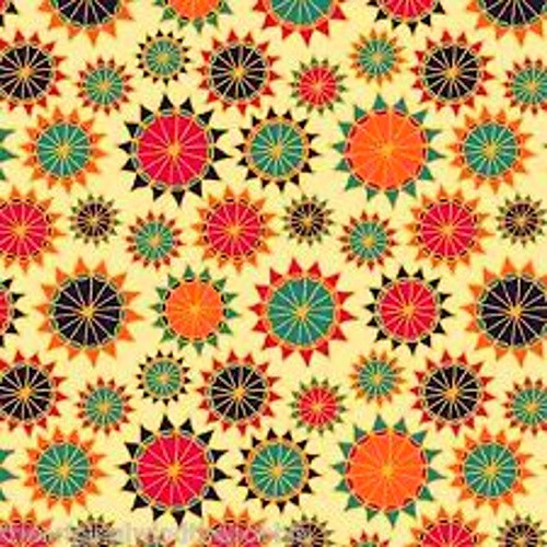 MULTICOLOR STARBURSTS ON BEIGE FABRIC