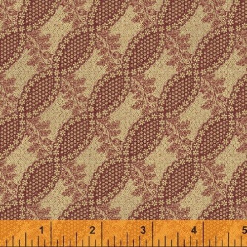 RED FLORAL TWIST DESIGN ON TAN FABRIC