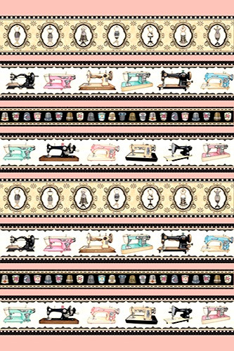 Tossed Multicolor Decorative Thimbles on Pink Fabric - 1649-24159-P