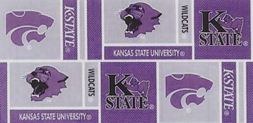 KANSAS STATE UNIVERSITY FABRIC - PURPLE & GRAY BLOCK DESIGN