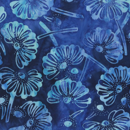 MARIGOLDS IN BLUES ON ROYAL BLUE MARBLED FABRIC - 300Q-1-Fantasy