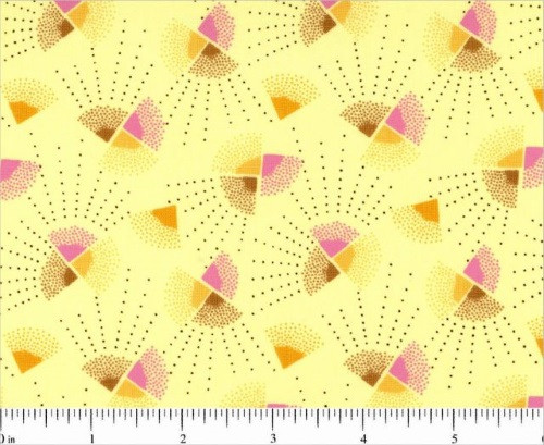 PINK, BROWN AND YELLOW FANS ON TAN FABRIC - R57-2284-0133 - Mostly Manor