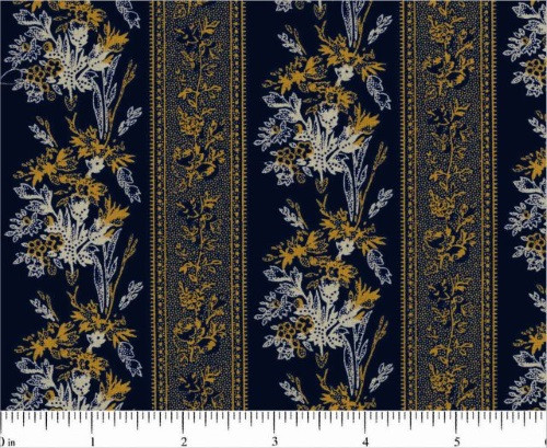 CHEDDAR YELLOW AND WHITE BORDER STRIPE ON NAVY BLUE FABRIC - R22-1914-0110