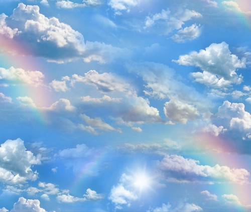 CLOUDS AND RAINBOWS ON BLUE SKY FABRIC - 460-Blue