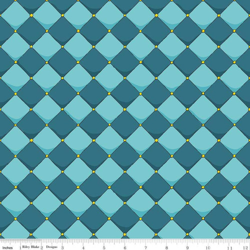 BLUE DIAMONDS WITH GOLD POINT ACCENTS FABRIC - C7665 Blue