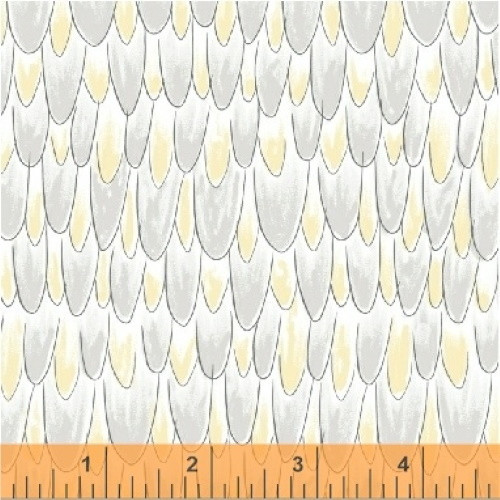 YELLOW AND LIGHT GRAY FEATHERS FABRIC - 51597-7 Light Gray