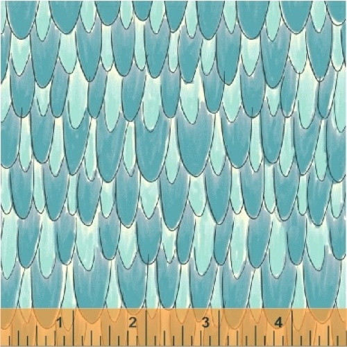 LIGHT AND DARK TURQUOISE FEATHERS FABRIC - 51597-10 Turquoise