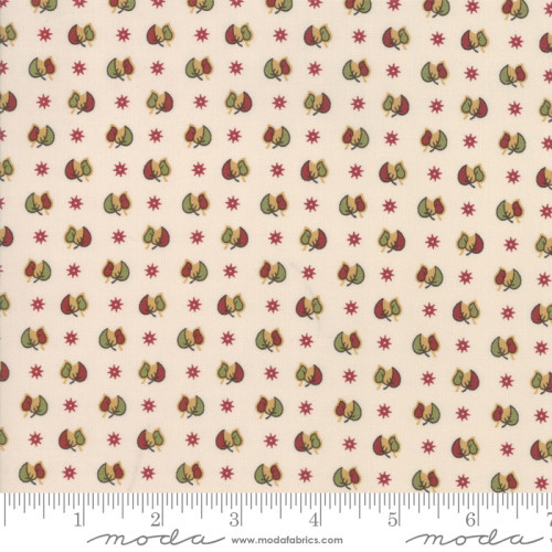 RED, GREEN AND GOLD LEAVES & RED STARBURSTS ON CREAM FABRIC - 38098-13