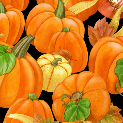 TOSSED PUMPKINS AND LEAVES ON BLACK - 1406-28076-987 - Harvest Time