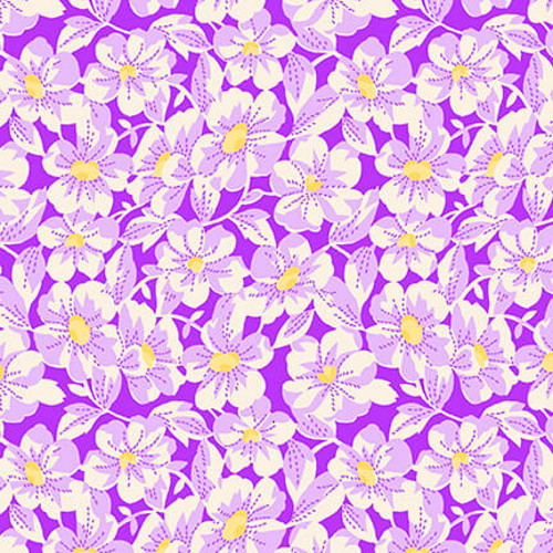 WHITE FLOWERS (APPROX 1") WITH YELLOW CENTERS ON LAVENDER FABRIC - 9295-55