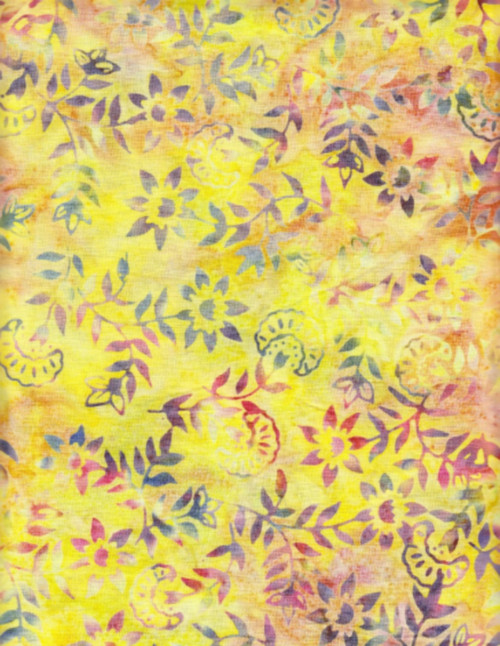 MULTI-COLORED FLORAL ON YELLOWS HAND MADE BATIK FABRIC